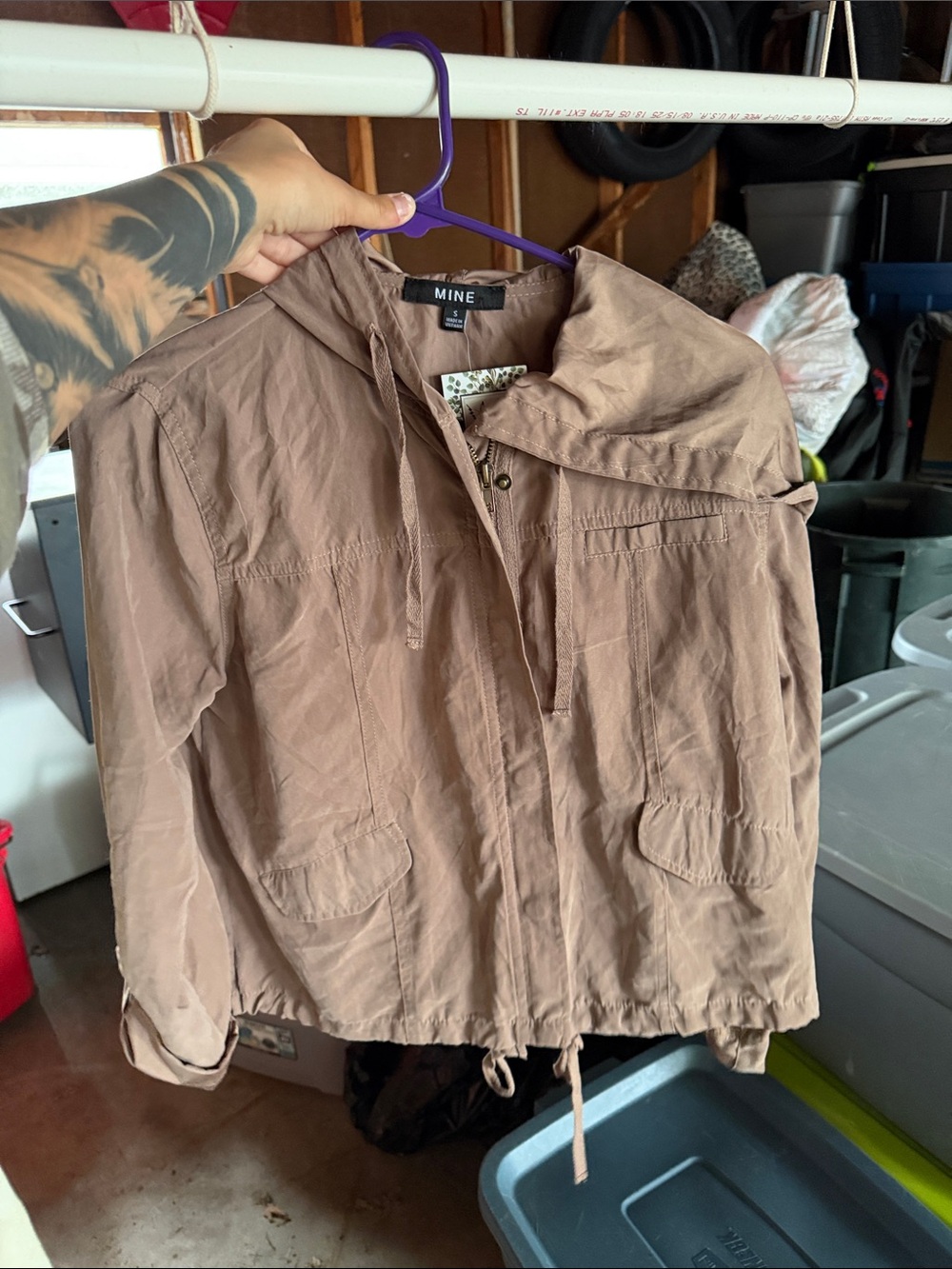MINE Casual Hooded Anorak Jacket - Dusty Rose